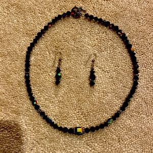 Black crystal matching necklace and earring set